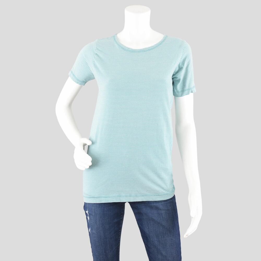 90s Short Sleeve T-shirt, Blue Striped Cotton Knit Top, Women's XS - Small